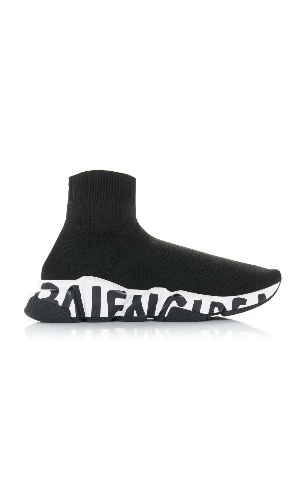 Tênis de cano alto de malha elástica preto e branco Balenciaga 