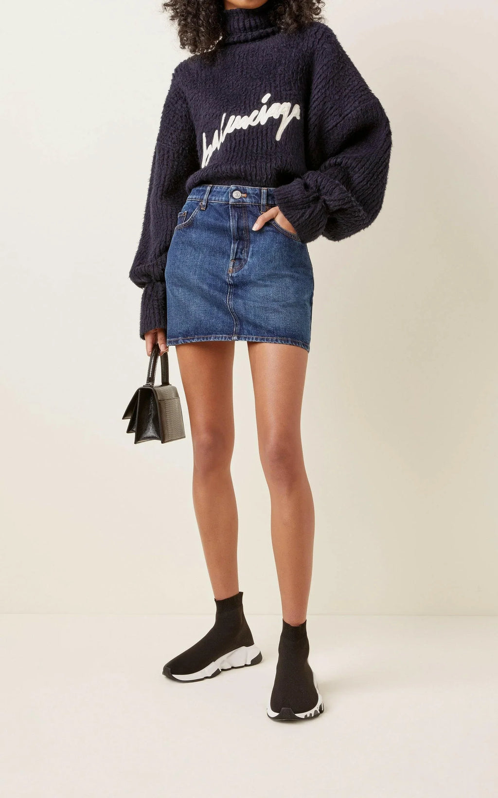Tênis de cano alto de malha elástica preto e branco Balenciaga 